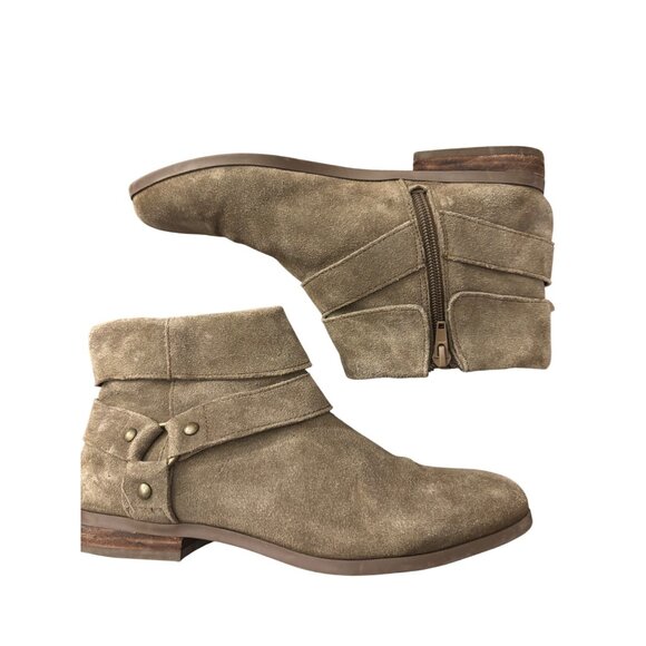Sole Society Taupe Suede Ankle Boots With Wraparound Strap & Side Zipper - Picture 2 of 11